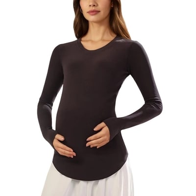 Target Anna-Kaci Women's Maternity Long Sleeve Stretch Knit Top with Soft Seamless Fit and Gentle Belly-Shaping Silhouette - , Black