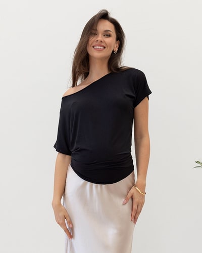Angel Maternity Reversible  Tie Front Maternity Top in Black