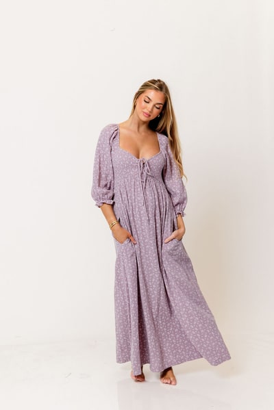 Worth Collective Cecilia 100% Cotton Smocked Maxi Dress in Wisteria Foliage - Bump Friendly