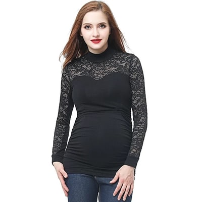 Target Pokkori Mock Neck Lace Panel Maternity Top Black X-Small