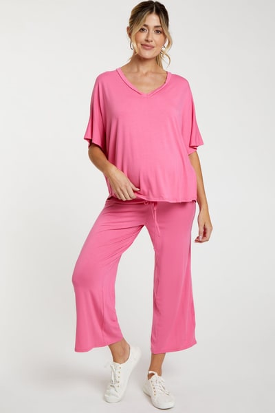 PinkBlush Pink Cropped Pant Maternity Set