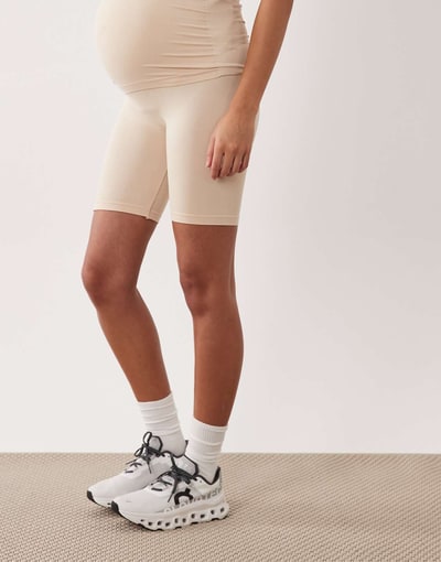 ASOS Mamalicious Maternity seamless shorts in beige - part of a set