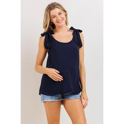 Target Hello Miz Women's Casual Tie Shoulder Scoop Neck Maternity Tank Top - Navy - Large
