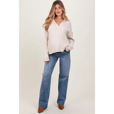 Target PinkBlush Blue Vintage Wash Raw Hem Wide Leg Maternity Jeans Blue 30