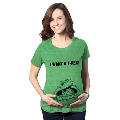 Target Maternity I Want A T-Rex Funny T Shirt Im Pregnant Dinosaur Pregnancy Tee - Crazy Dog Maternity T Shirt With Dinosaur Sayings Green S
