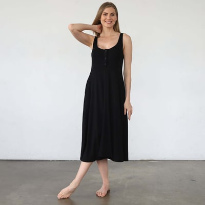 Milk & Baby Audrey Softest Rib Nursing & Pregnancy Tank Dress  | Noir