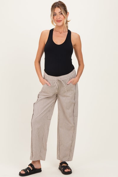 PinkBlush Beige Striped Barrel Maternity Pants