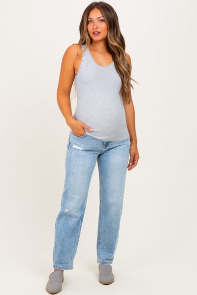 PinkBlush Light High Rise Ankle Boyfriend Distressed Maternity Jeans