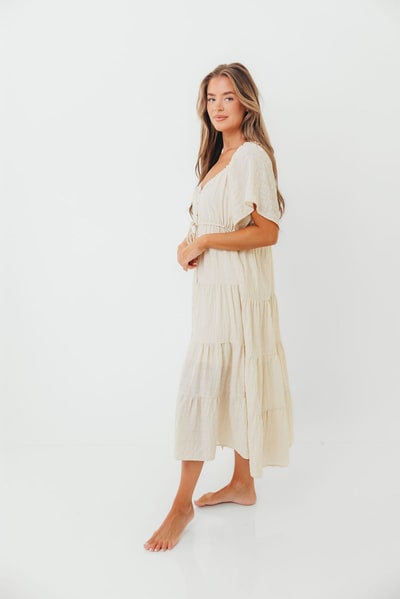 Worth Collective Rumi Woven Sweetheart Maxi Dress in Natural - Bump Friendly - Detachable Liner