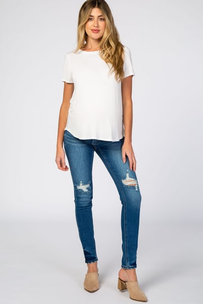 PinkBlush Blue Distressed Side Insert Maternity Jeans