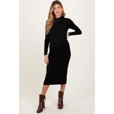 Target Pinkblush Black Mock Neck Ribbed Maternity Sweater Dress Large