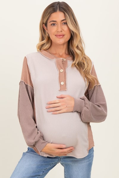 PinkBlush Taupe Colorblock Maternity Top