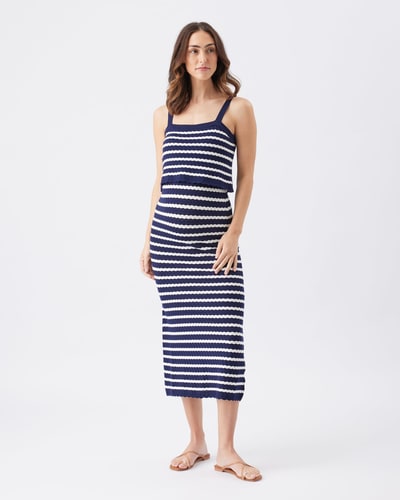 Ripe Maternity Pointelle Knit Nursing Dress  Navy / White