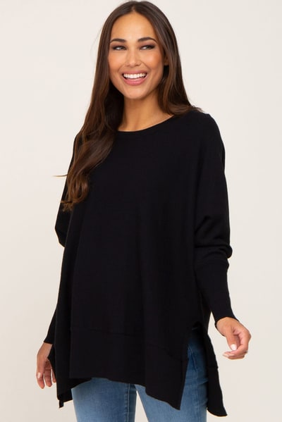 PinkBlush Black Dolman Sleeve Side Slit Maternity Sweater