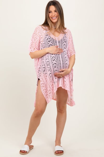 PinkBlush Pink Crochet Knit Maternity Swim Cover Up
