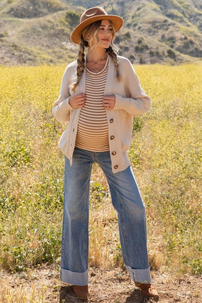 PinkBlush Blue Straight Cuffed Maternity Jeans