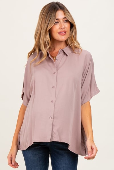 PinkBlush Taupe Dolman Sleeve Button Down Maternity Blouse