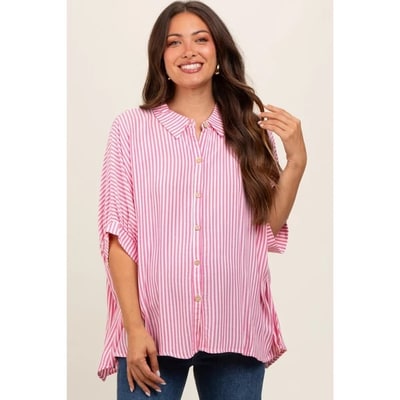 Target PinkBlush Fuchsia Striped Button Up Dolman Maternity Top Fuchsia Small/Medium