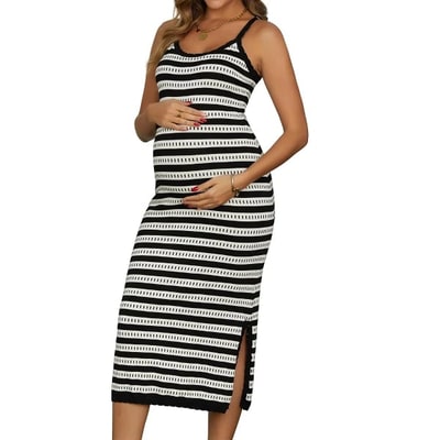 Target INSPIRE CHIC Women's Maternity Dress Bodycon Striped Long Midi Sleeveless Cami Knit Casual Fitted Pregnancy Dresses Medium Black