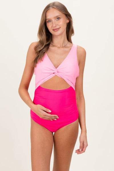 PinkBlush Pink Striped Color Block Cutout Maternity Swimsuit