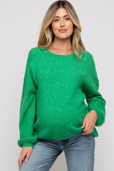 PinkBlush Green Basic Drop Shoulder Maternity Sweater