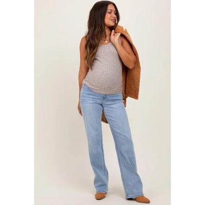 Target Pinkblush Light Blue Washed Relaxed Straight Leg Maternity Jeans 27
