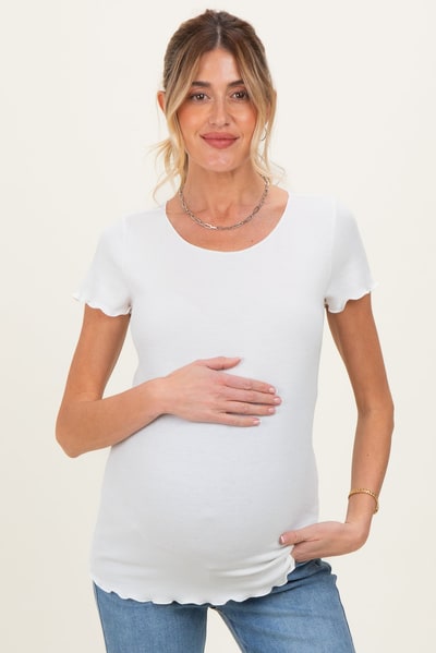 PinkBlush White Ruffle Edge Short Sleeve Maternity Top