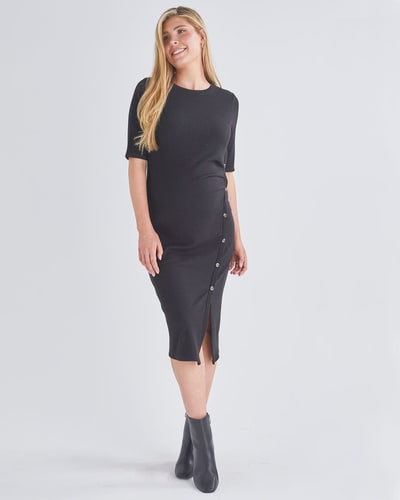 Angel Maternity Juliet Maternity Bodycon Dress with Side Button Detail in Black
