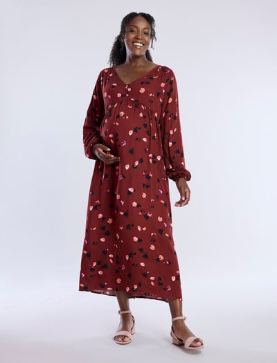 Motherhood Maternity Long Sleeve Button Front Midi Dress