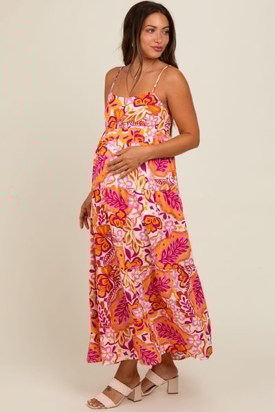 PinkBlush Pink Floral Tiered Maternity Maxi Dress