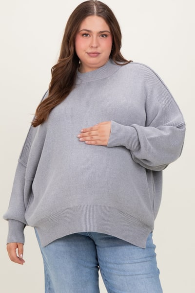 PinkBlush Heather Grey Mock Neck Exposed Seam Maternity Sweater