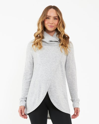 Ripe Maternity Cowl Neck Nursing Knit  Silver Marle
