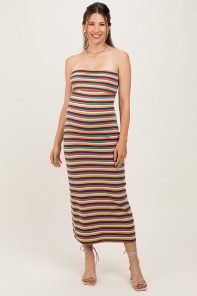 PinkBlush Multicolor Striped Knit Strapless Maternity Midi Dress