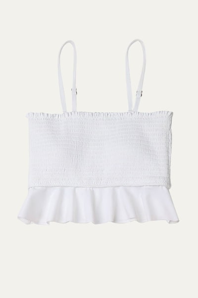 Summer Mae Fashion-forward Cami Top White Ruffle Bandeau Bikini Top