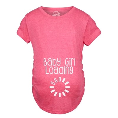 Target Maternity Baby Girl Loading T shirt Funny Pregnancy Announcement Reveal Cool Tee - Crazy Dog Maternity T Shirt for Nerds Pink M