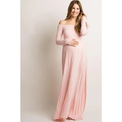 Target PinkBlush PinkBlush Pink Solid Off Shoulder Maternity Maxi Dress Pink XL