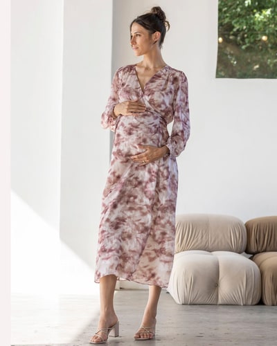 Angel Maternity Elise Maternity Wrap Dress in Burgundy