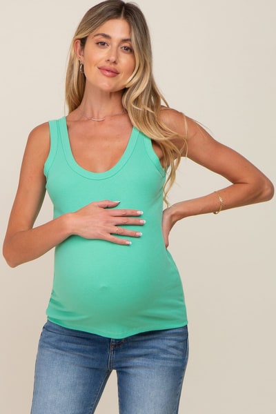 PinkBlush Mint Green Ribbed Basic Maternity Tank