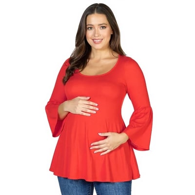 Target 24seven Comfort Apparel Maternity Long Bell Sleeve Flared Tunic Top-Red-S