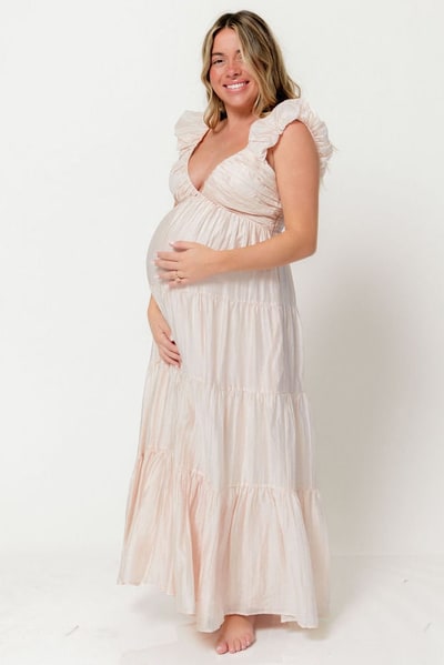 Worth Collective Katy Pleated Bodice Maxi Dress in Peach - Bump Friendly
