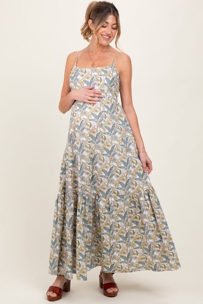 PinkBlush White Floral Tie Back Cutout Maternity Maxi Dress