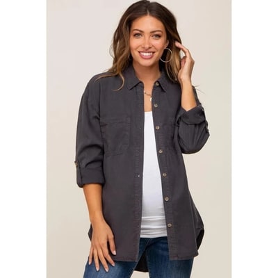 Target Pinkblush Charcoal Button Down Maternity Top Medium/Large