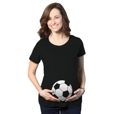 Target Maternity Soccer Ball Pregnancy T Shirt Cute Soccer Mom Sports Tee for Mom to Be - Crazy Dog Maternity T Shirt For Soccer Fans Black L