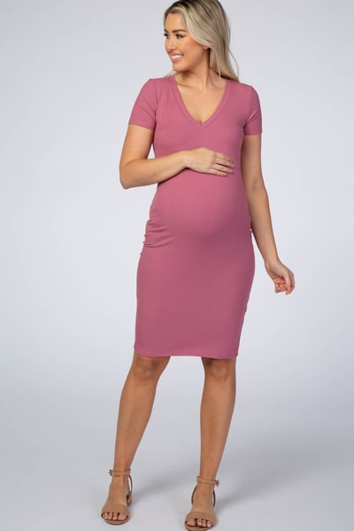 PinkBlush Mauve Ribbed Maternity Dress