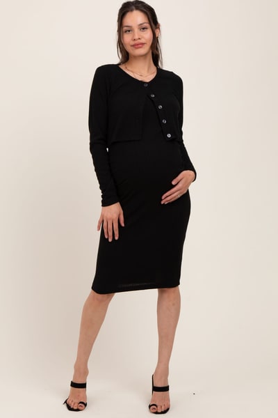 PinkBlush Black Crop Cardigan And Sleeveless Dress Maternity Set