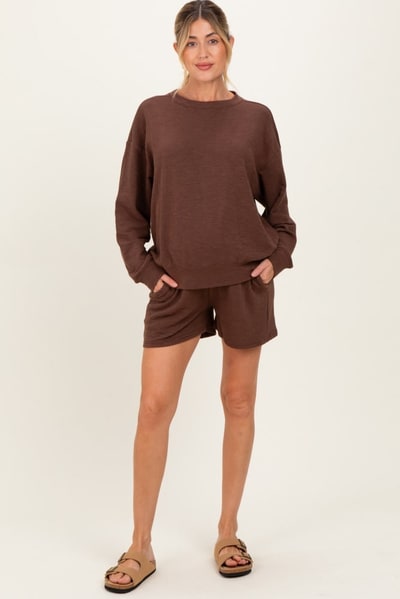 PinkBlush Brown Maternity Pullover & Shorts Set