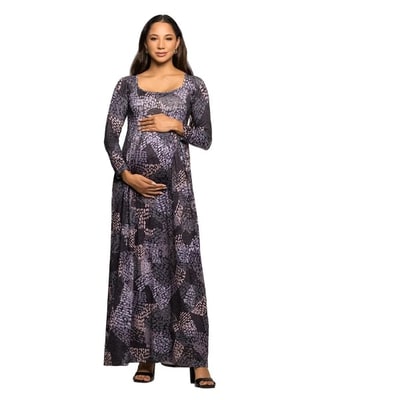 Target 24seven Comfort Apparel Maternity Long Sleeve Empire Waist Maxi Dress in Grey Print