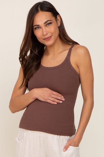 PinkBlush Brown Ribbed Maternity Tank Top