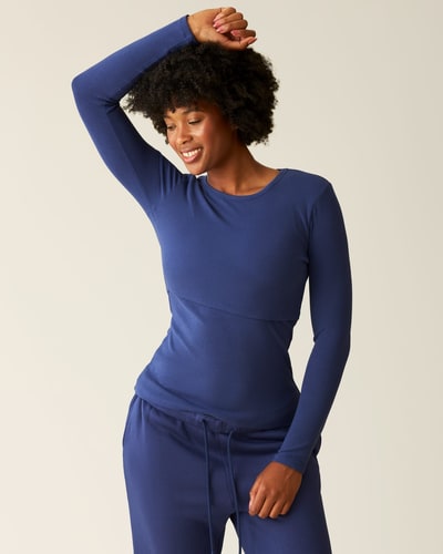 Kindred Bravely Ribbed Bamboo Long Sleeve Nursing T-shirt | Deep Blue