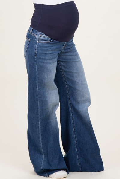 PinkBlush Blue Baggy Raw Hem Wide Leg Maternity Jeans